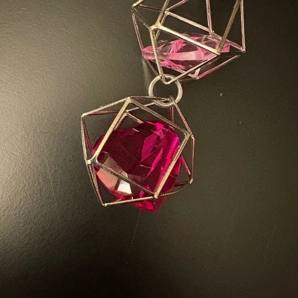NWT Claire's Pink Gem Dangle Keychain Charm Silver Tone Geometric Shapes - Picture 3 of 7